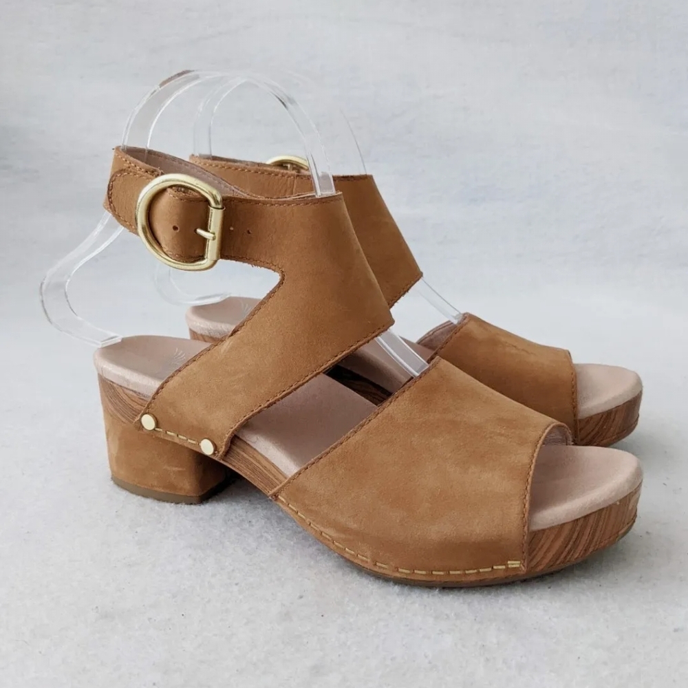 Dansko Minka Tan Leather Blocked Heel Faux Sandals Womens Sz EU 36 US 5.5-6